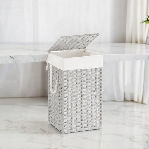 Laundry Hamper with Lid 17.2 Gallon Rattan Clothes Laundry Basket with Lid and Handles Foldable Removable Liner for Laundry Room