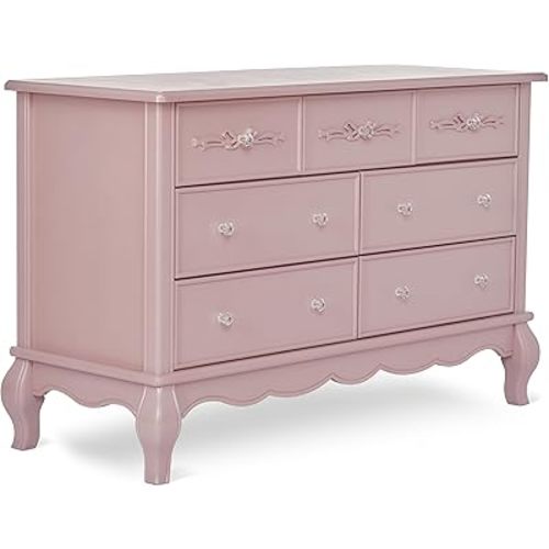 Evolur Aurora 7 Drawer Double Dresser, Dusty Rose