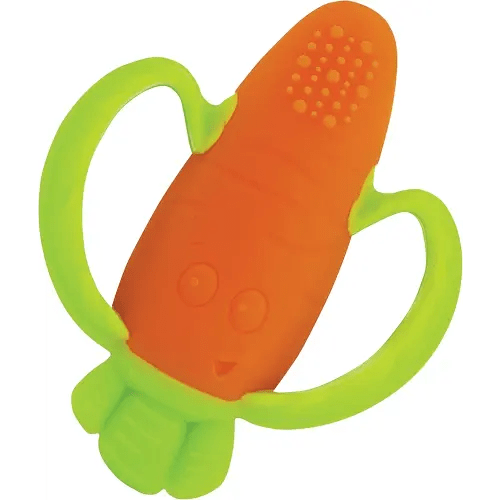 Infantino Lil' Nibbles Textured Silicone Baby Teether - Sensory Exploration and Teething Relief with Easy to Hold Handles, Orange Carrot, 0+ Months