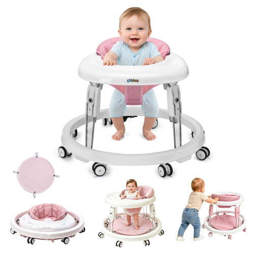 suihuooo Foldable Baby Walker with Height Adjustment for Boy Girls 6-18 Months,Pink