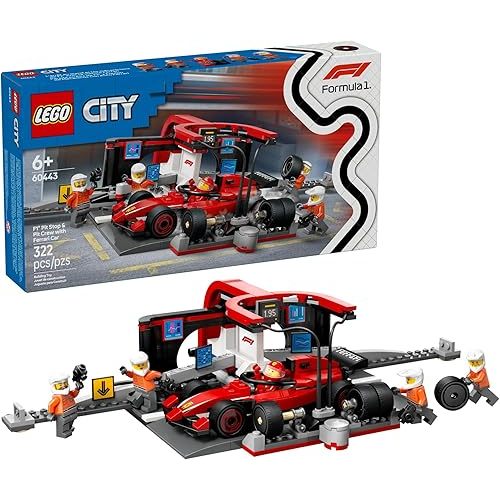 LEGO City F1 Pit Stop & Pit Crew with Ferrari Car Toy - Model Race Car Toy Building Playset for Kids, Boys and Girls, Ages 6+ - F1 Collectible for Fans - Gift Idea for Birthdays - 60443