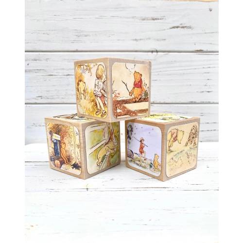 Vintage Winnie The Pooh - Baby Blocks - Wooden Toy Blocks - Decor - Table (Rounded)Centerpieces - Nursery Room - Book Blocks - 2 Inch