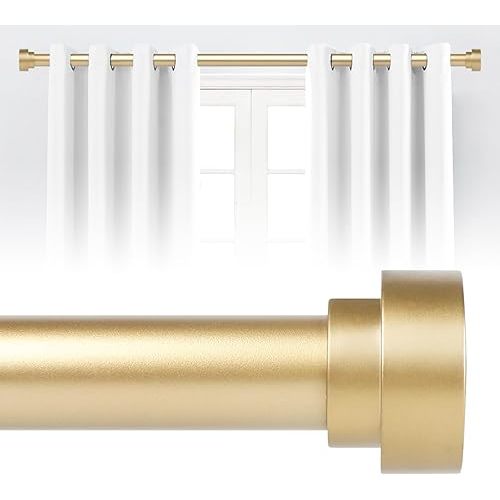 Gold Curtain Rods for Windows 48 to 84 Inch,1 Inch Heavy Duty Curtain Rods,Adjustable Modern Drapery Rods,Window Single Pole 36-88,Brass Gold