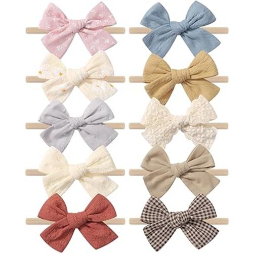 doboi 10PCS Baby Girls Headbands Hair Bows Nylon Linen Hairbands Handmade Hair Accessories for Newborn Infant Toddlers Little Girl and Kids