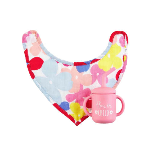 Floral Bib & Silicone Cup Set