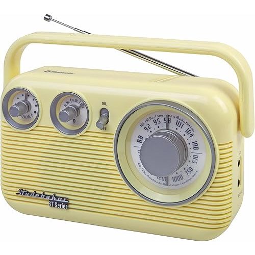 Studebaker SB2003BT Bluetooth Retro Portable AM/FM Radio with AC or Battery Operation (Yellow)