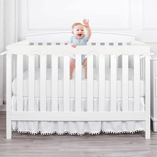 3 Pc Crib Rail Covers Guard Rail Protector for Teething- Soft Anti-Collision Strip Corner Cover, Suits for Most Standard Bed - White
