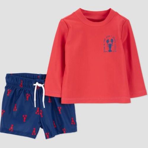 Carter's Just One You® Baby Boys' Long Sleeve Lobster Rash Guard and Trunk Set -Red/White/Blue 12M