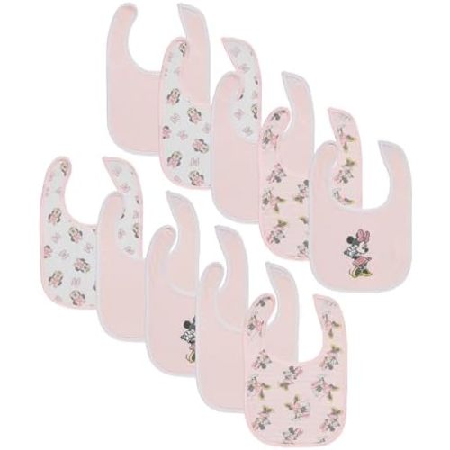 Disney 10-Pack Mickey Mouse Baby Bibs – Ten Soft, Absorbent, and Adjustable Cotton Bibs for Mess Free Meals