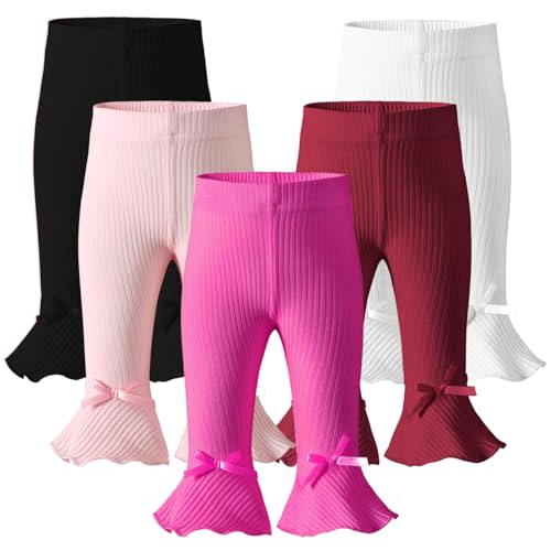 Dalukit Newborn Toddler Baby Girl Pants Leggings Ribbed Straight Flare Infant Girl Pants Leggings Bell Bottoms 5 Packs
