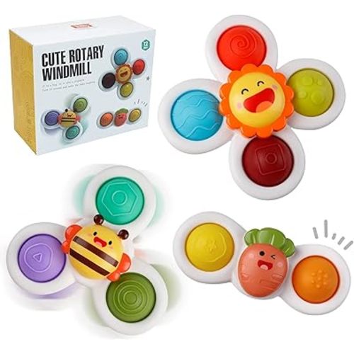 Outgeek Suction Cup Spinner Toys: 3PCS Kids Spinning Top Toys Baby Dimple Toy Sensory Toys Fidget Spinners Suction Cup Babies Bath Toys Gift Toys for Toddlers (3 Pcs)