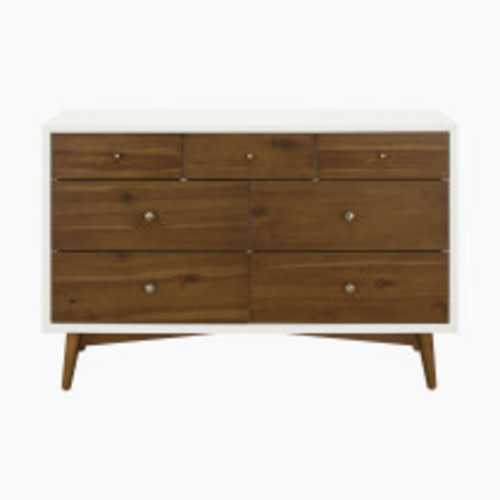 babyletto Palma 7-Drawer Double Dresser - Warm White With Natural Walnut