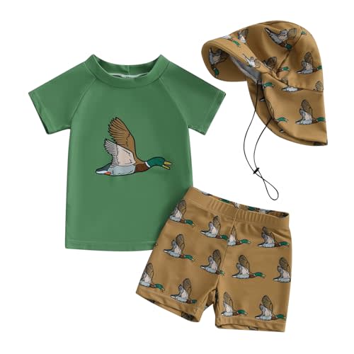 Baby Boys Swimsuit Long Sleeve Rash Guard Swimwear Baby Boy Swim Trunk with Hat Set 3-Piece Toddler Bathing Suit