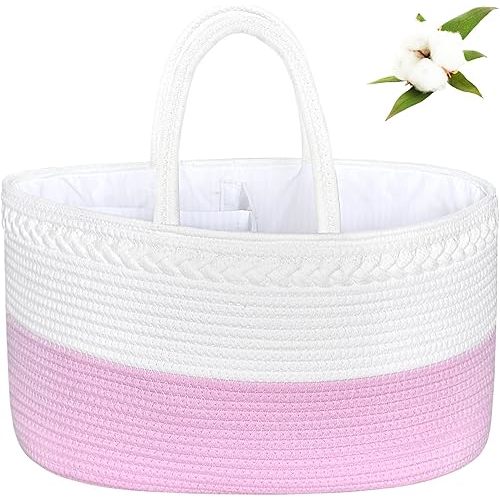 ABenkle Boho Chic Diaper Caddy Organizer, Cotton Rope Nursery Baby Basket, Changing Table Organizer for Baby Diaper Storage, Unisex