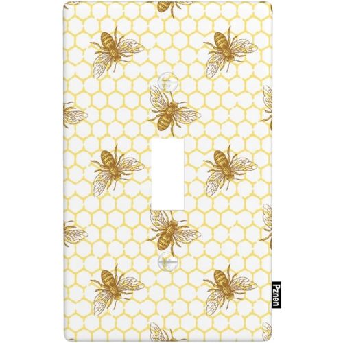 Honey Bee Light Switch Cover Plates Honeycomb Bumble Bee Yellow Single Toggle Wall Plate 1 Gang Lightswitch Cover Home Decorative Office 4.5"x 2.76"