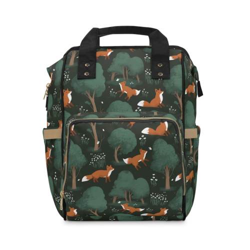Forest Fox Diaper Backpack - Nursery Baby Shower Gift, Multifunctional Bag for Moms and Dads, Gender Neutral Organizer Tote, Cute Woodland
