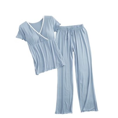 Mhoxuto Maternity Pajamas Set for Women Breastfeeding Sleepwear Pregnancy Pjs Ladies Short Sleeve Top & Pants Lounger Clothes