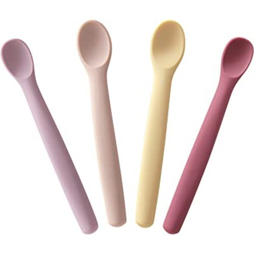 Moonkie Silicone Baby Spoons Set of 4, Two Sizes Feeding Spoon for First Stage 4+ Months, Baby Utensils, Toddler Led Weaning Spoons, Bendable, Chewproof & Boil-proof(Without Case)