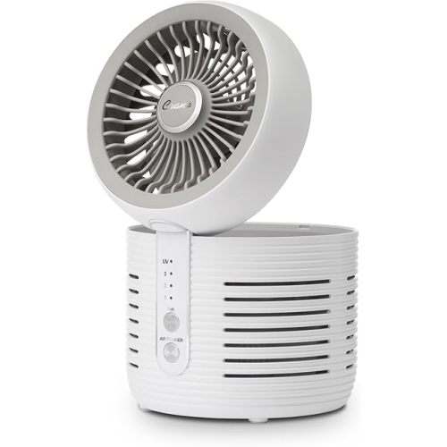 Crane 2-in-1 Air Purifier and Desk Fan, Fan and Air Purifier Combo, Ideal Office Desk Fan, Night Stand Fan, or Mini Fan For Dorm, Small Bedroom Fan, Small HEPA Air Purifier, Small Fan For Desk