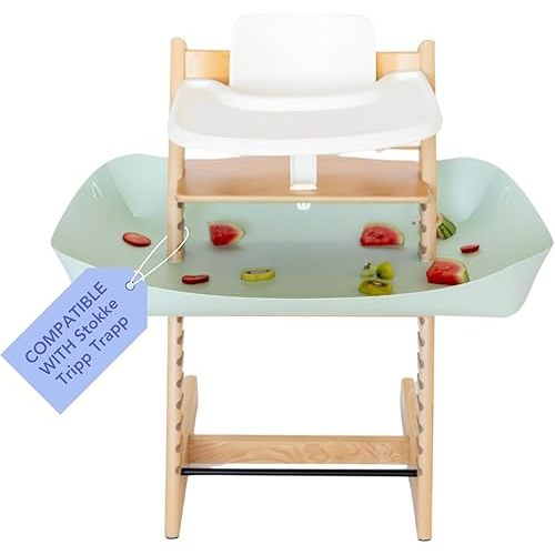 Food Catcher-Compatible with Stokke Tripp Trapp High Chair -Baby & Toddler Food & Mess Catcher-Premium Linen Inspired -Under High Chair Accessory - Eucalyptus