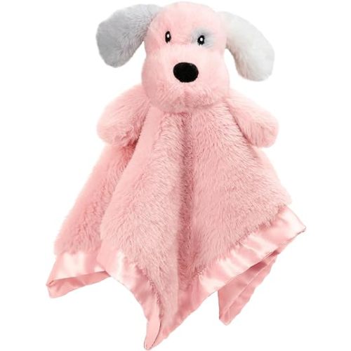Puppy Baby Security Blanket for Toddler Infant Newborn Boys and Girls Soft Lovey Stuffed Animal with Plush Fabric and Satin Backing, Lovely Snuggle Toy, Pink 13.5 Inch