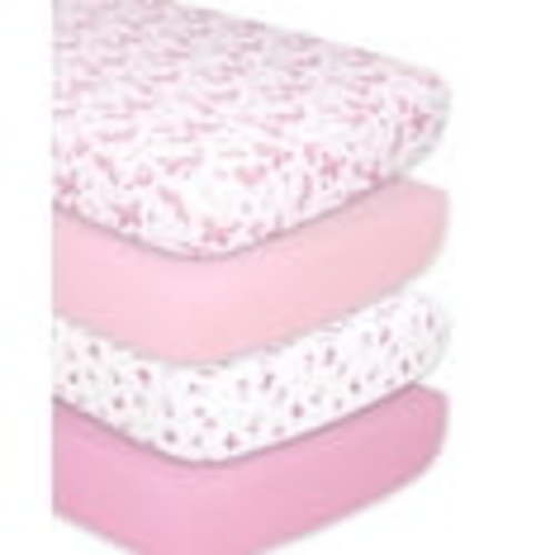 The Peanutshell Fitted Crib Sheets for Baby Girls, 4 Pack Set, Pink Butterfly