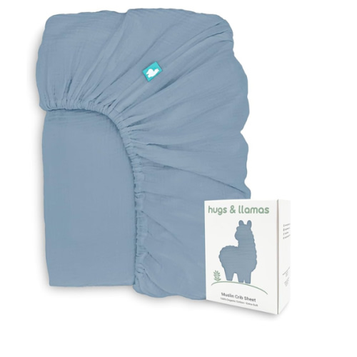Hugs & Llamas | 100% Organic Cotton Muslin Fitted Crib Sheet | Premium Baby Crib Sheet for Boys & Girls in Neutral Colors
