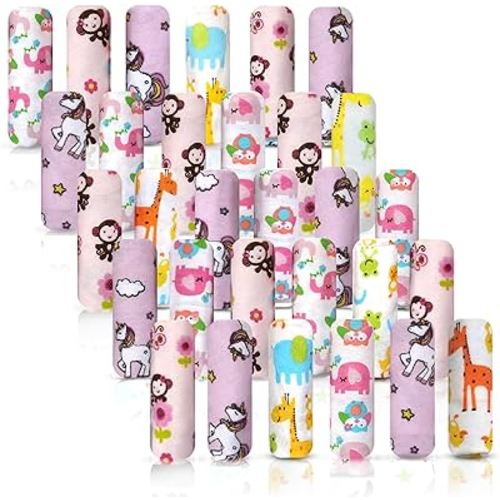 Omilion Baby Washcloth – 30 Pack of Flannel Newborn Washcloths – 100% Cotton - Fun, Colorful Designs – Reusable – Washable – 7x10 Inch Infant Washcloth Set