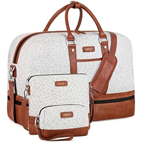 IBFUN Weekender Bags for Women, Large Overnight Bag Canvas Travel Duffel Bag Carry On Tote with Shoe Compartment 21" 3Pcs Set
