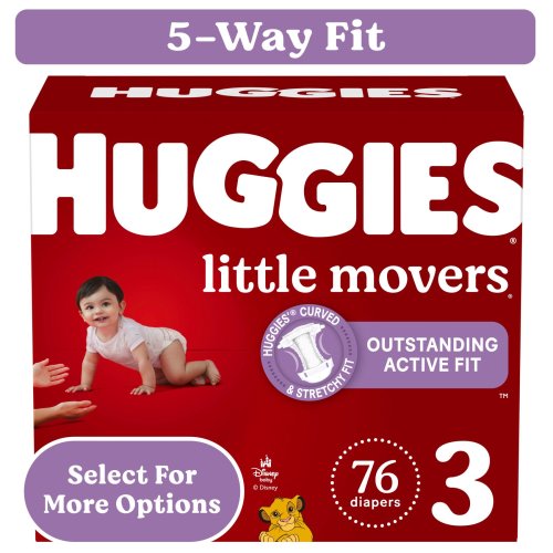Huggies Little Movers Hypoallergenic Baby Diapers, Size 3, 76 Ct, Dermatologist-Tested