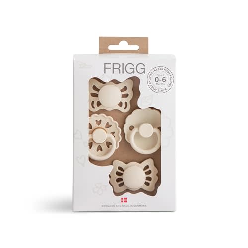FRIGG Baby's First Pacifier - Floral Heart 4-Pack | Made in Denmark | BPA-Free (Cream, 0-6 Months)