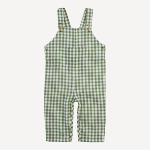patch pocket overall | green gingham | organic cotton gauze