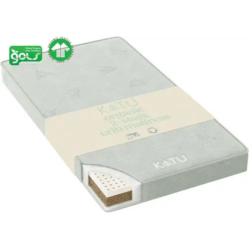 KATU 100% Organic 2-Stage Crib Mattress w/Free $70 Organic Waterproof Protector Pad for Infant/Newborn/Toddler Safe Non-Toxic Hypoallergenic Breathable GOTS w