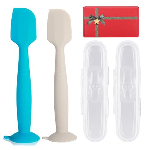 MAIKKB Baby Diaper Cream Spatula with Case,2 Large Diaper Spatula with 2 Case 1 Gift Box,Soft Butt Paste Spatula Baby Butt Spatula,Diaper Cream Applicator Diaper Rash Spatula Blue Beige