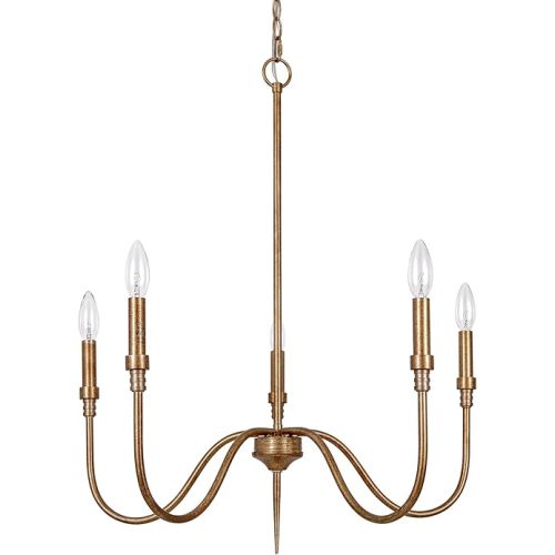 5-Light Farmhouse Chandelier Lighting Fixture, Linear Pendant Light for Kitchen Island Living Dining Room, Antique Gold Finished