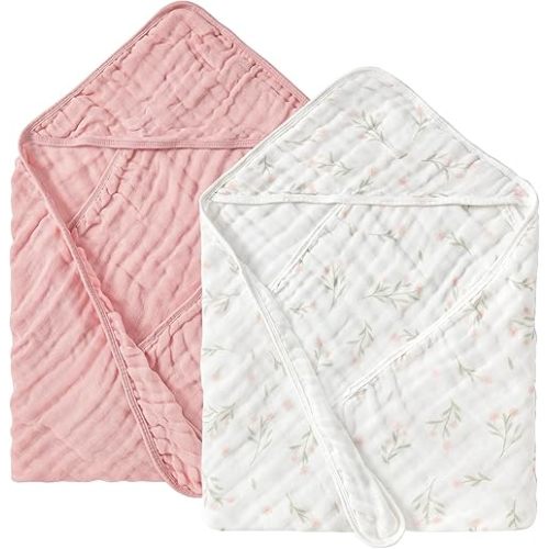 Baby Hooded Bath Towels Pink and Flower