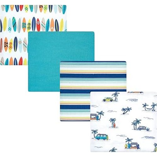 Hudson Baby Unisex Baby Cotton Flannel Receiving Blankets, Surfer Dude, One Size