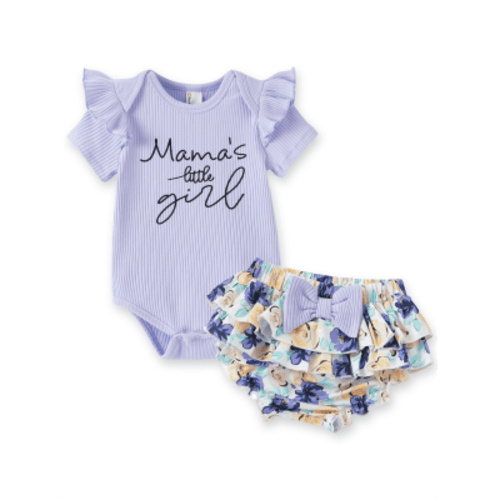 PatPat Baby Girl Clothes Purple Ruffle Bodysuit Set Baby Gifts Baby Clothes for Girls with Baby Headbands Newborn Gift 0-3 Months