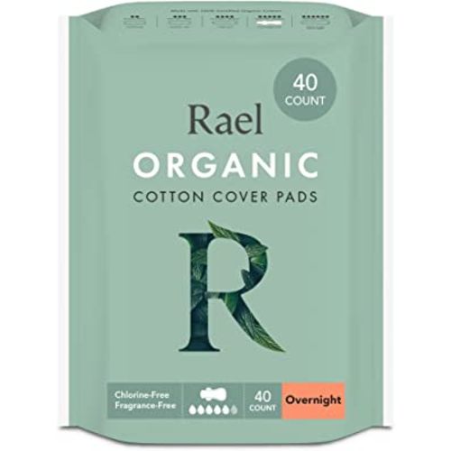 Rael Pads for Women, Organic Cotton Cover - Period Pads with Wings, Feminine Care, Sanitary Napkins, Heavy Absorbency, Unscented, Ultra Thin (Overnight, 40 Count)