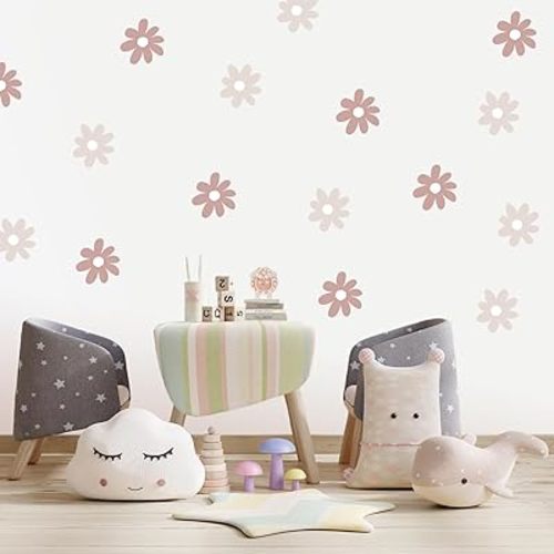 BBTO Daisy Wall Decal Flower Vinyl Wall Decals Daisy Stickers Floral Decals Peel and Stick for Nursery Art Bedroom Living Room(Simple Style,Pastel Color)
