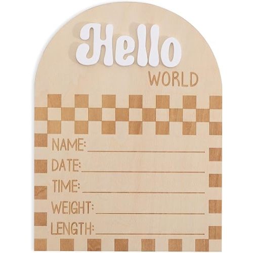 Wooden Racing Hello World Bulletin Board - Little Racer Birth Information Record, Racing Themed Baby Milestone Discs, Checkerboard Baby Announcement Sign, Hospital Nursery Photo Props (White)