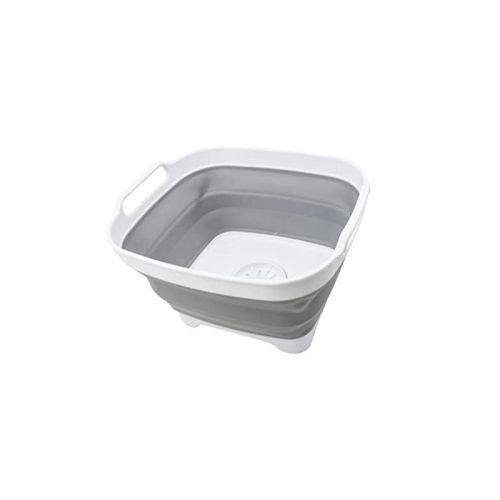 SAMMART 7.5L (2 Gallons) Collapsible Dishpan with Draining Plug, White/Grey