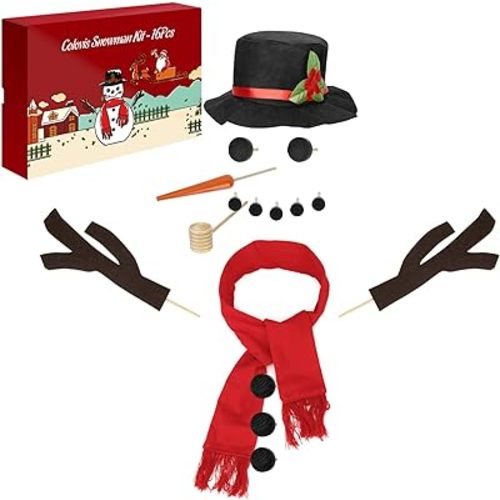 Colovis 16Pcs Snowman Decorating Kit, Snowman Making Kit Snow Toys for Winter Outdoor Party Christmas Holiday Decoration(1 Pack)