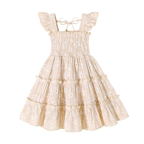 YOUNGER TREE Toddler Girl Dress Baby Girls Summer Clothes Ruffle Sleeve Floral Smock Beach Boho Dresses Sundress
