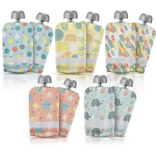 LittleWhispers Reusable Baby Food Pouches - Refillable with Applesauce, Yogurt, Fruit Puree, Smoothie - 10 Pack - Toddler & Kids Squeeze Pouch