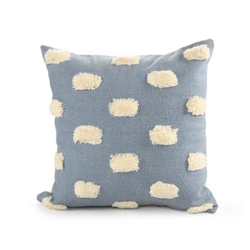Pom Pom Denim Blue / White 20 in. x 20 in. Textured Decorative Indoor Throw Pillow