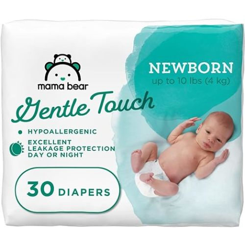 Amazon Brand - Mama Bear Gentle Touch Diapers, Hypoallergenic, Newborn, White, 30 Count - Newborn (30 Count)