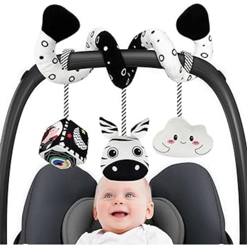Baby Spiral Hanging Stroller and Car Seat Toys Black and White High Contrast Sensory Toy Newborn Plush Activity Toys Thank You Gifts for 0 3 6 9 12 Months Girls Boys-ZABRA