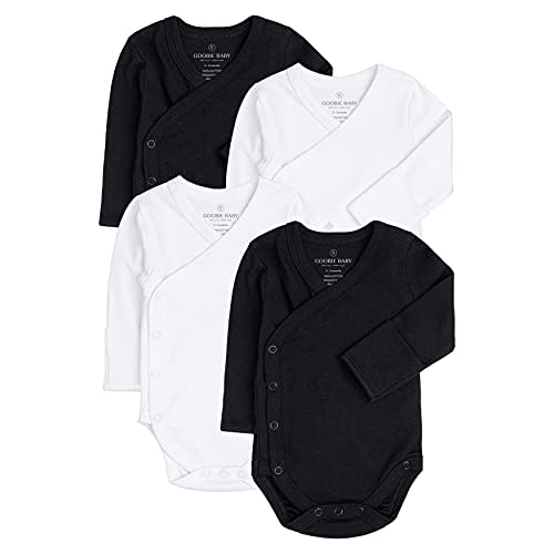 Baby Side Snap Bodysuit Set, 100% Cotton Boy Girl Unisex Kimono Onesie, 4 Pack