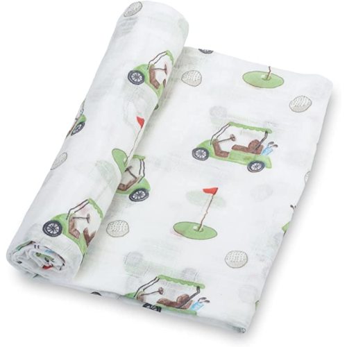 LollyBanks Baby Swaddle Blanket, 100% Cotton Muslin Blankets for Boys, Large 47 x 47 Inches Baby Receiving Blanket, Soft and Breathable Infant Swaddle, Baby Essentials, Registry (Golf Print)